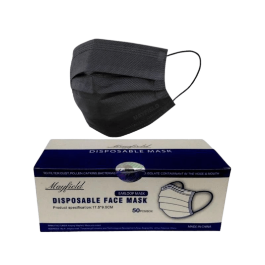 MASCARILLA COLOR NEGRA 3 PLIEGUES 50 UNIDADES