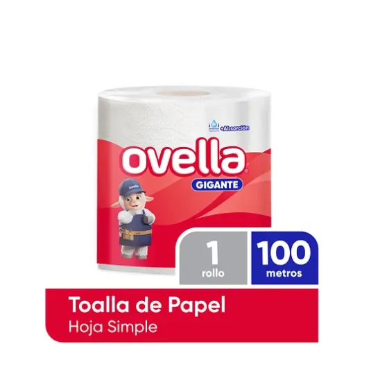 TOALLA DE PAPEL GIGANTE OVELLA, HOJA SIMPLE 100 MT